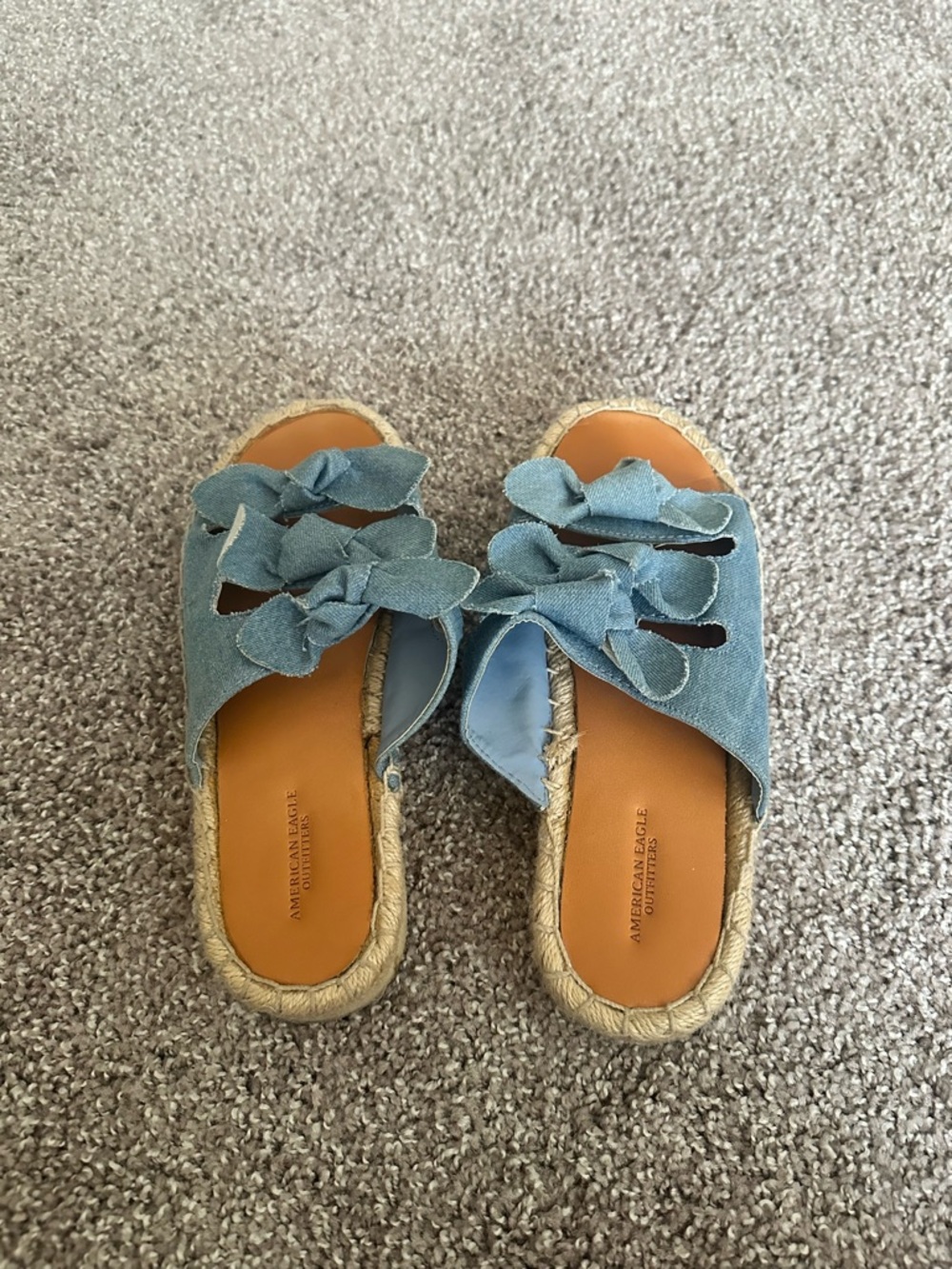 American Eagle Outfitters Light Blue Bow Espadrille Slide Sandals